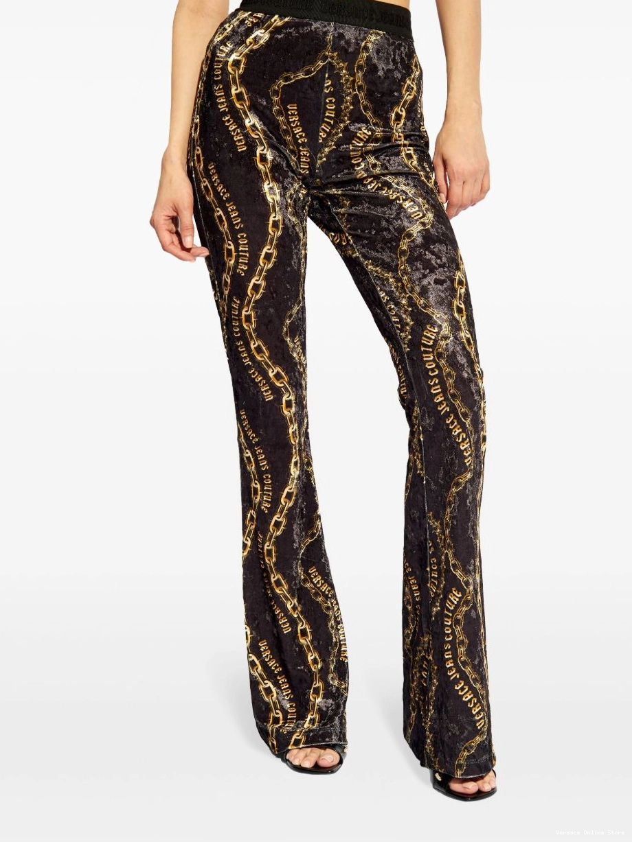 Affordable Versace Jeans chain-print Women flared Couture leggings 0727